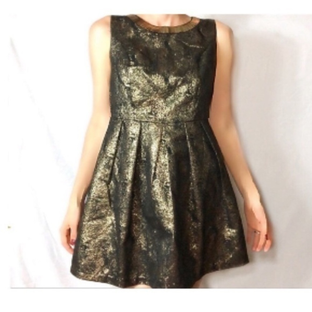 ROMEO & JULIET COUTURE ROMANTIC GOLD BLACK METALLIC LINED MINIMALIST DRESS XS
